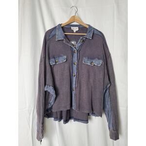 Oli & Hali Waffle Knit Button-Up Shacket Sweater Purple Blue Size Small Oversize